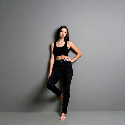 Standing model in black attire