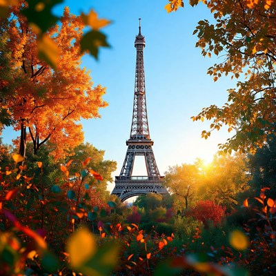 Eiffel tower in autumn sunlight