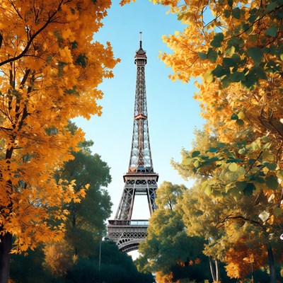 Eiffel tower in autumn leaves