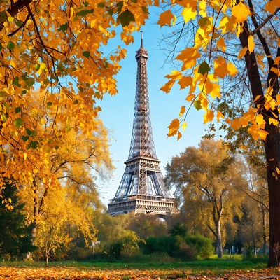 Eiffel tower in autumn leaves