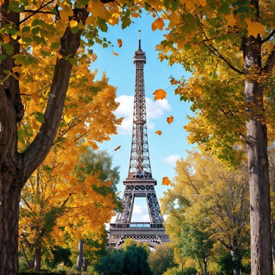 Eiffel tower surrounded by autumn trees