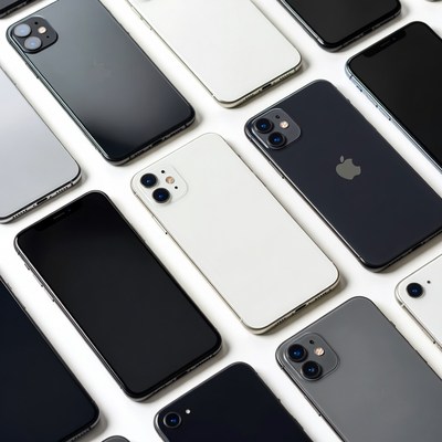 Multiple smartphones on flat surface