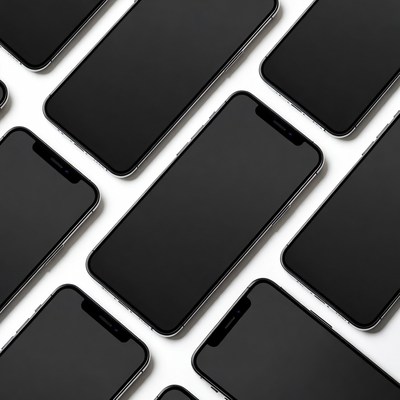 Smartphones arranged on white surface