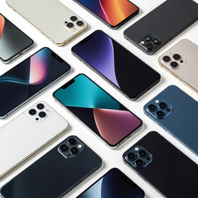 Smartphones arranged on a surface