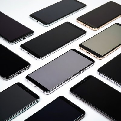 Collection of smartphone devices on a table