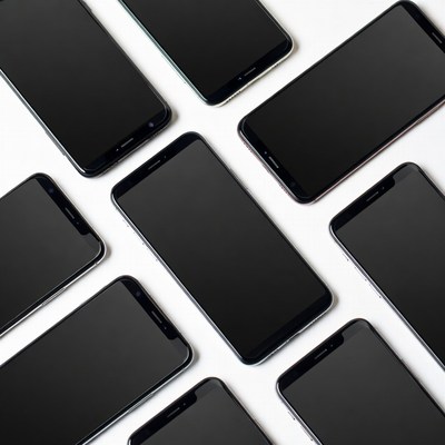 Collection of black smartphones on table