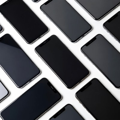 Group of black smartphones on table