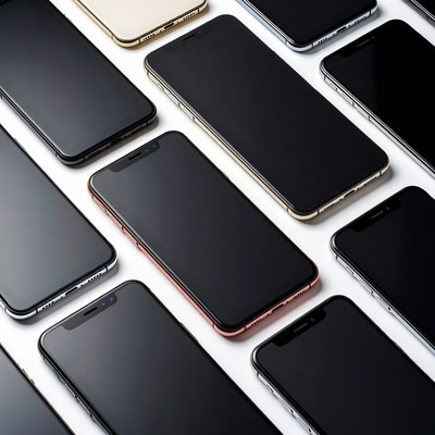 Collection of smartphones on a surface