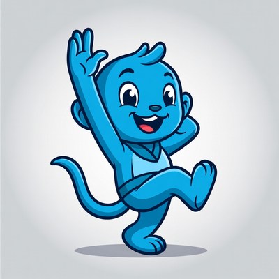 Blue character dancing joyfully