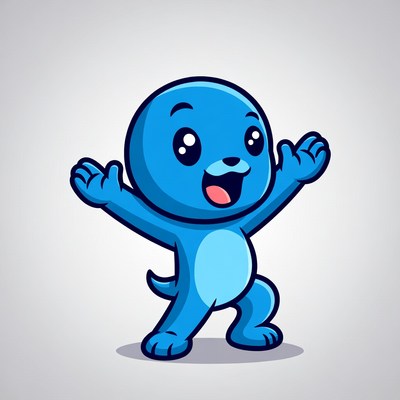 Blue cartoon character with arms wide open