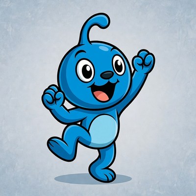 Blue character dancing happily
