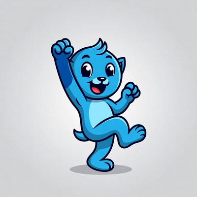 Blue cartoon animal dancing happily