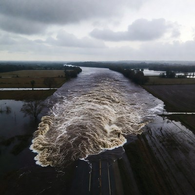Heavy water flow in rural area