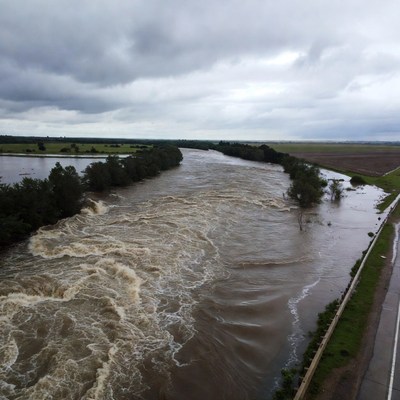 Strong river currents after heavy rain