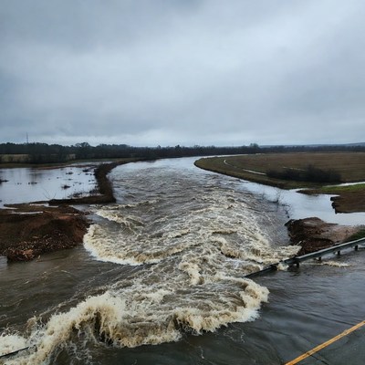 Flood water flowing over land