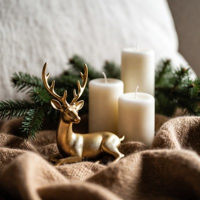 Golden deer with candles on table