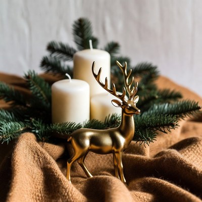 Holiday decorations with candles and reindeer