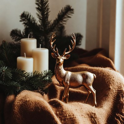 Decorative deer with candles and pine