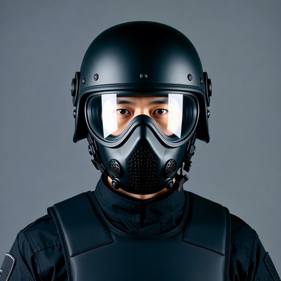 Close-up of a person in tactical gear