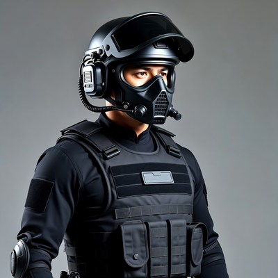 Soldier in tactical gear with helmet