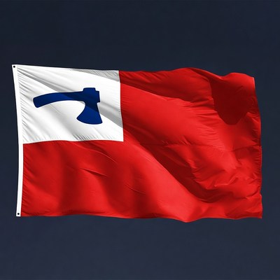 Flag with blue axe symbol on red