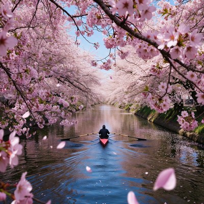 Cherry blossoms along a river route