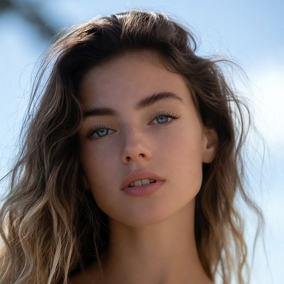 Young woman outdoors with wavy hair