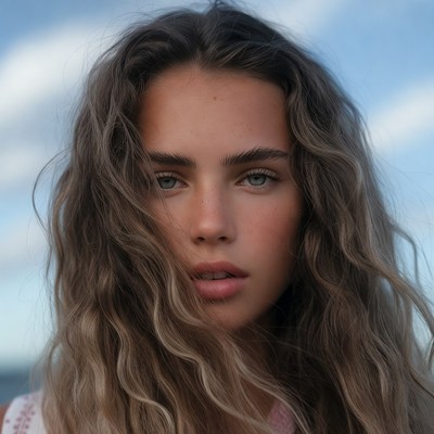 Young woman with wavy hair outdoors