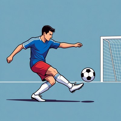 Player kicks soccer ball toward goal