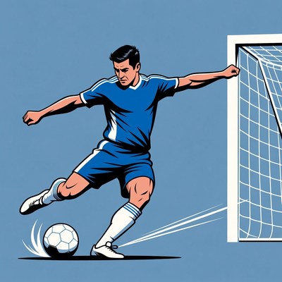 Soccer player takes a shot on goal