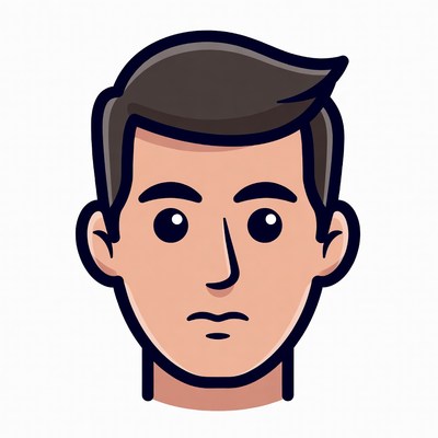 Simple cartoon face of a young man