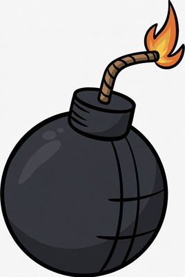 Cartoon bomb with lit fuse