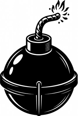 Bomb with a lit fuse on a plain background