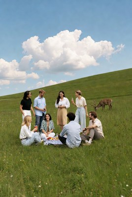 Group picnic on a grassy hillside