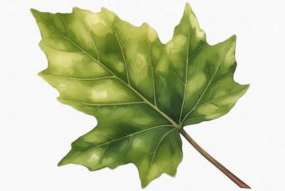 Green maple leaf on white background