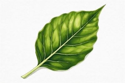 Large green leaf on a white background