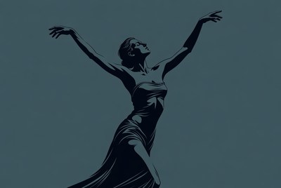 Woman dancing in motion on dark background