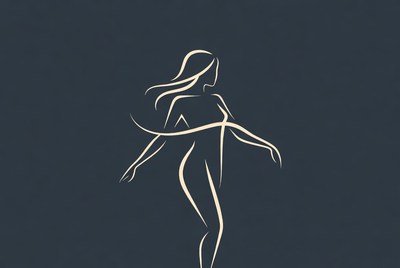 Woman dancing with flowing lines