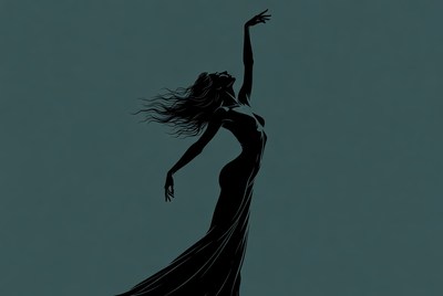 Woman dancing in silhouette at night