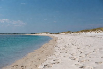Soft sand along the blue sea