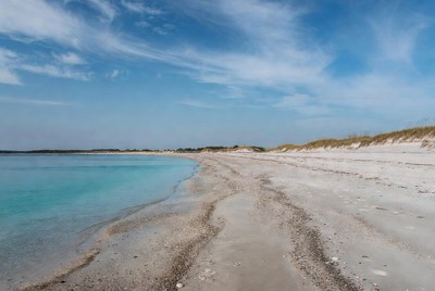 Beach scene with clear water and shore
