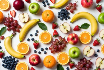 Fresh fruits on white background