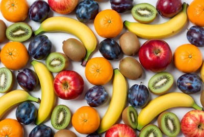 Fruit arrangement on white surface