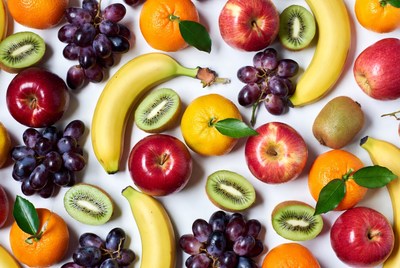 Fruit arrangement on white surface