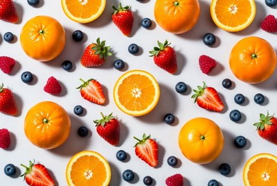 Fresh fruits arranged on white background