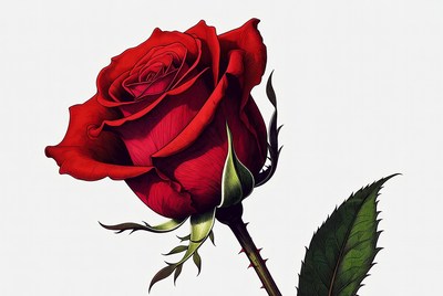 Red rose in close view on plain background