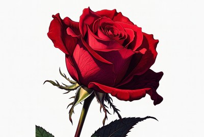 Red rose with detailed petals and stem