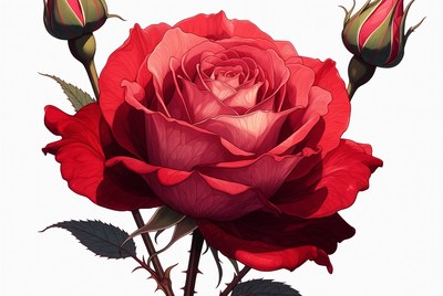 Bright red rose with buds