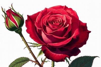 Red rose and bud bloom together