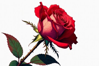 Red rose with green leaves